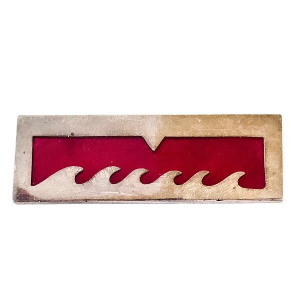 Vintage Mexico Sterling Silver Brooch Transparent Red Enamel Modernist - Picture 8 of 11